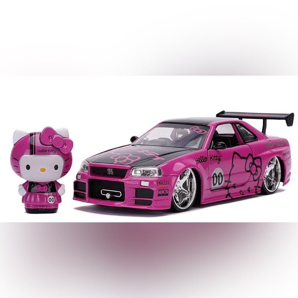 Hello Kitty 2002 Nissan Skyline GT-R R34 Die-cast car with 2.75 Hello Kitty doll